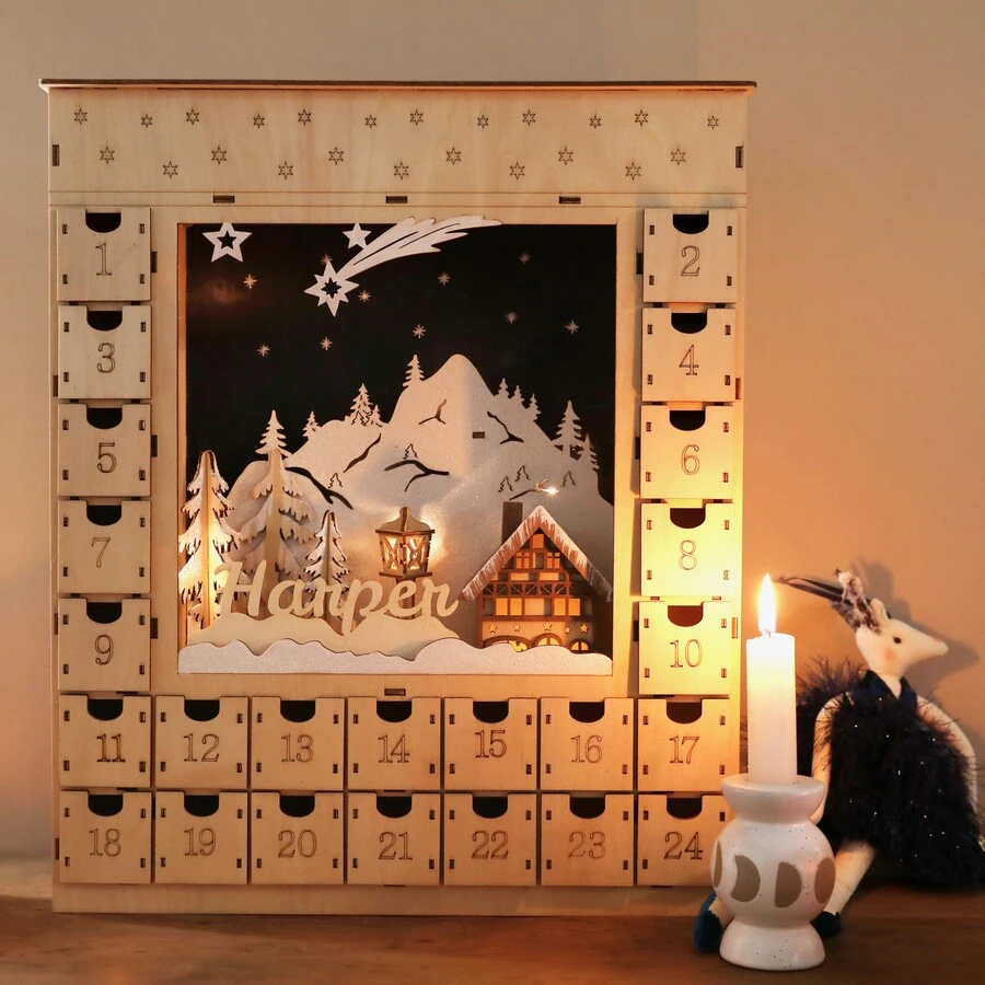 Personalised Wooden Winter Scene Advent Calendar 3 Personalised Wooden Winter Scene Advent Calendar