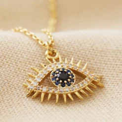Blue Crystal Eye Pendant Necklace In Gold