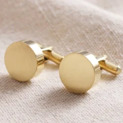 Brushed Finish Round Cufflinks In Gold