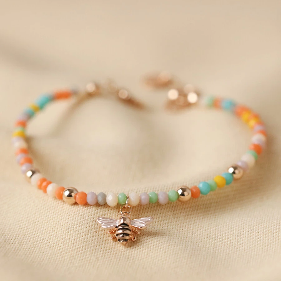 Colourful Beaded Bee Bracelet In Rose Gold 3 Colourful Beaded Bee Bracelet In Rose Gold