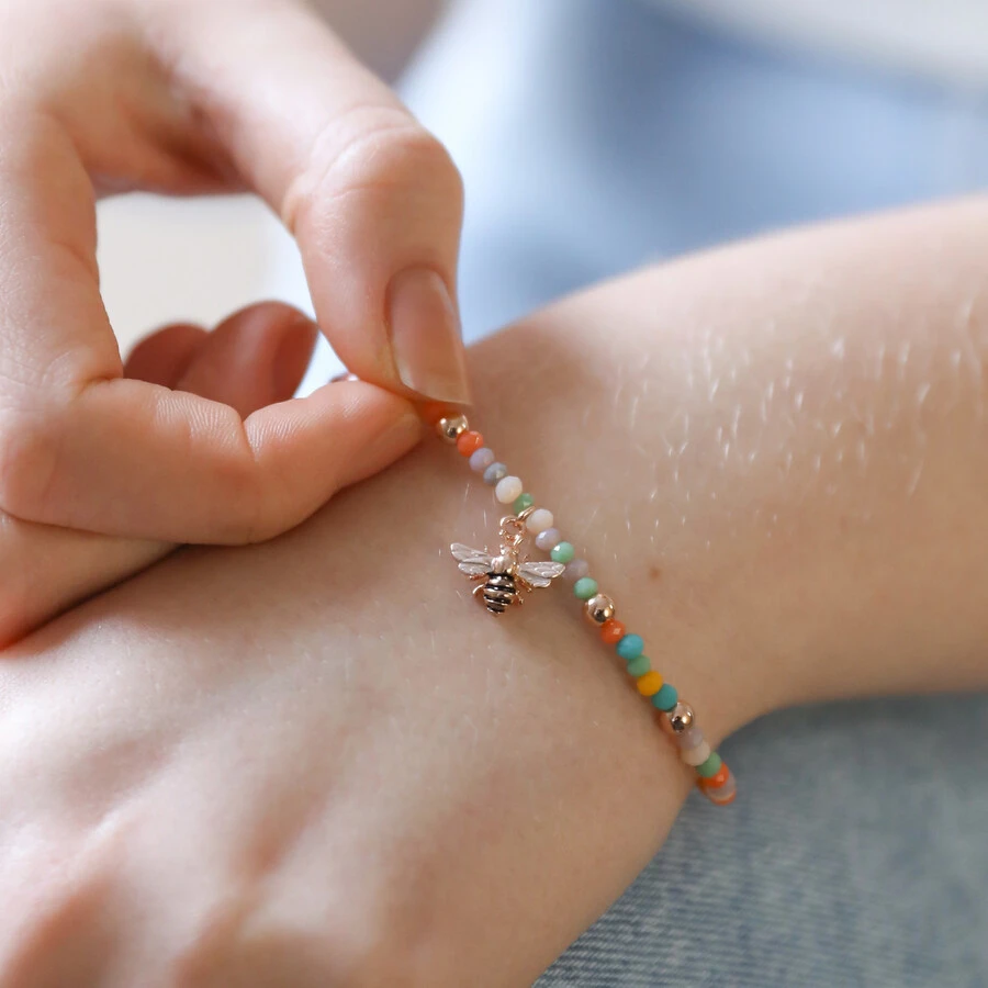 Colourful Beaded Bee Bracelet In Rose Gold 4 Colourful Beaded Bee Bracelet In Rose Gold - Image 2