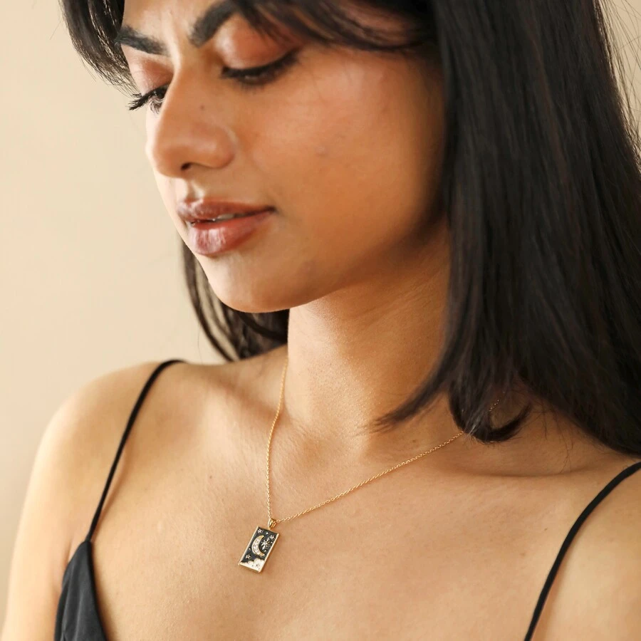 Crystal Enamel Moon Tarot Card Necklace In Gold 6 Crystal Enamel Moon Tarot Card Necklace In Gold - Image 4
