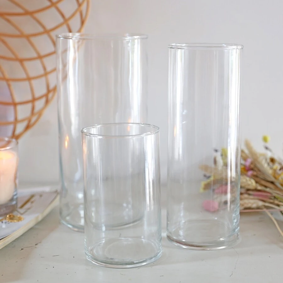 Medium Cylinder Glass Vase, H24cm 6 Medium Cylinder Glass Vase, H24cm - Image 4