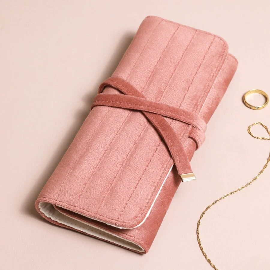 Dusky Pink Velvet Jewellery Roll 3 Dusky Pink Velvet Jewellery Roll