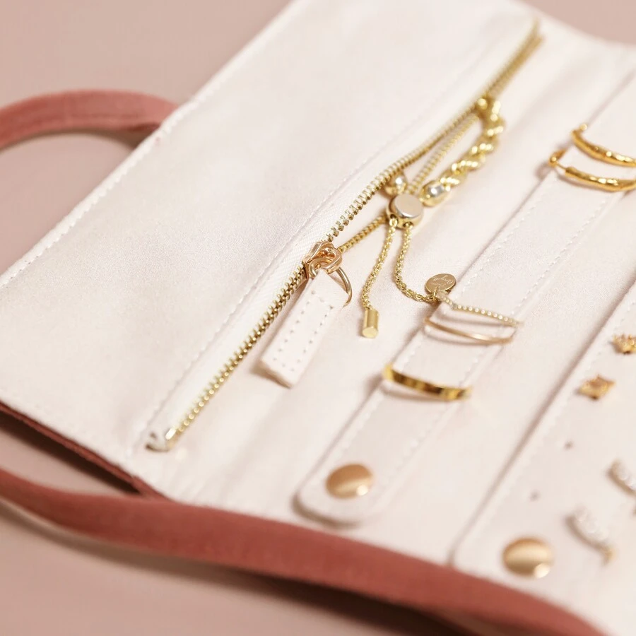 Dusky Pink Velvet Jewellery Roll 6 Dusky Pink Velvet Jewellery Roll - Image 4