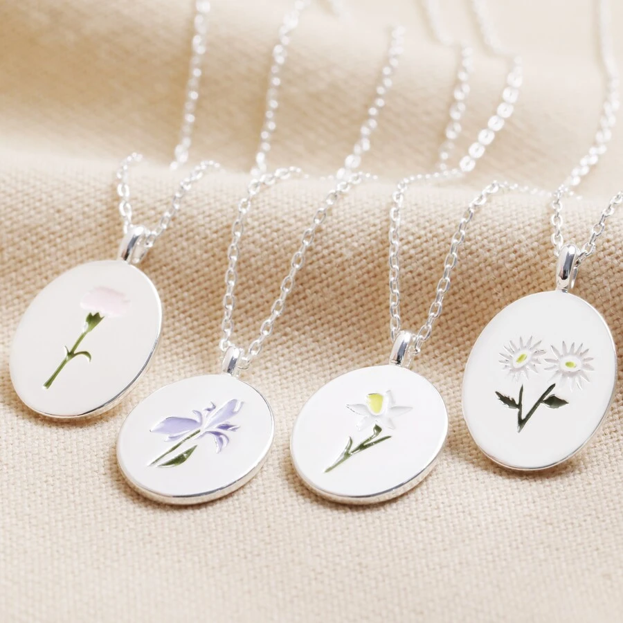 Enamel Birth Flower Necklace In Silver 4 Enamel Birth Flower Necklace In Silver - Image 2