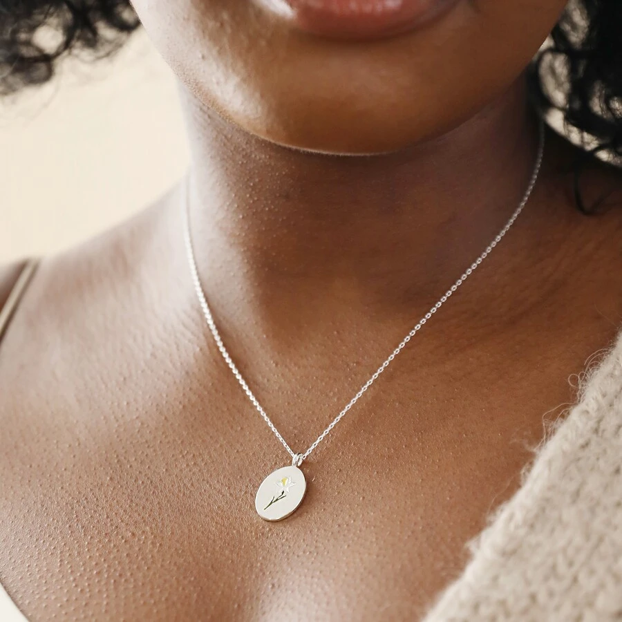 Enamel Birth Flower Necklace In Silver 5 Enamel Birth Flower Necklace In Silver - Image 3