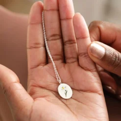 Enamel Birth Flower Necklace In Silver 15 Enamel Birth Flower Necklace In Silver -Jellycat Christmas Store enamel birth flower necklace silver daffodil 4x3a6728 900x900 1