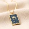 Enamel Blue Moon Tarot Card Pendant Necklace In Gold