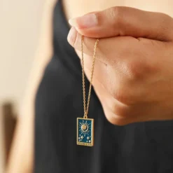 Enamel Blue Moon Tarot Card Pendant Necklace In Gold -Jellycat Christmas Store enamel blue moon tarot card pendant necklace gold 4x3a0708 900x900 1