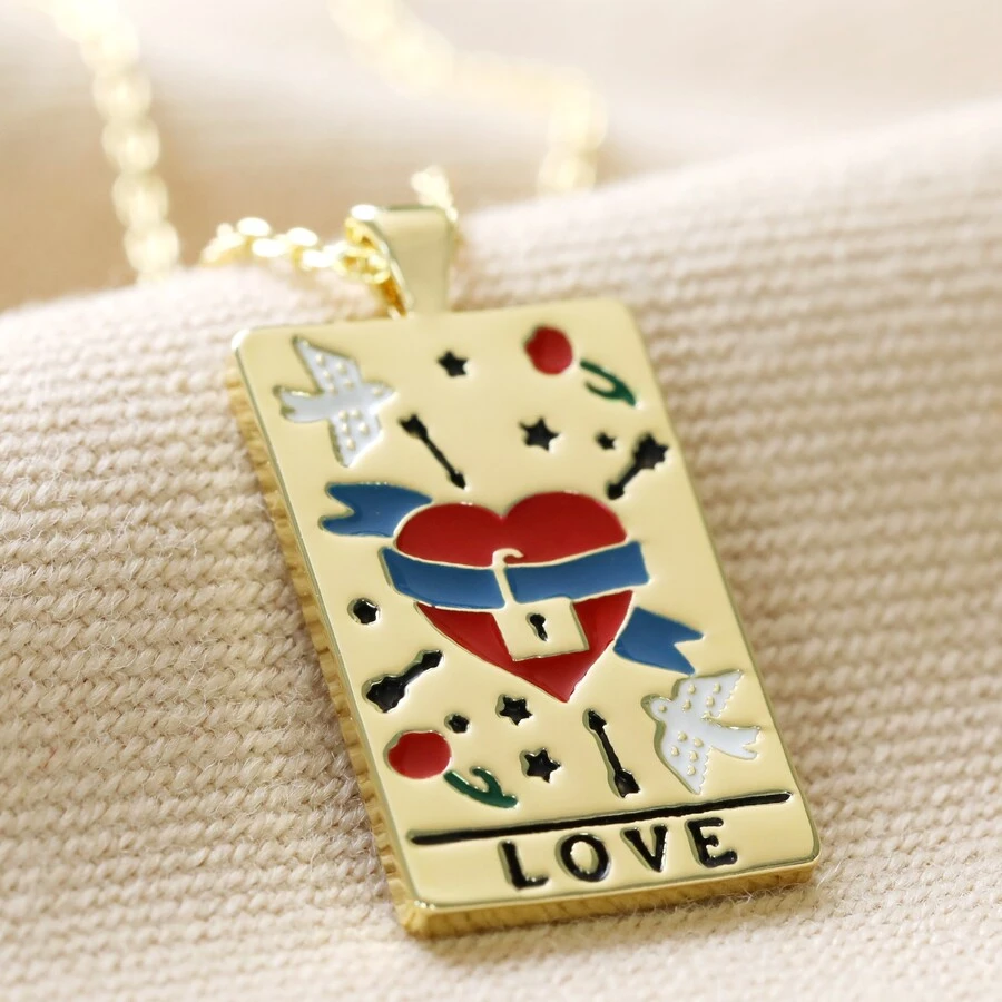 Enamel Love Tarot Card Style Necklace In Gold 4 Enamel Love Tarot Card Style Necklace In Gold - Image 2