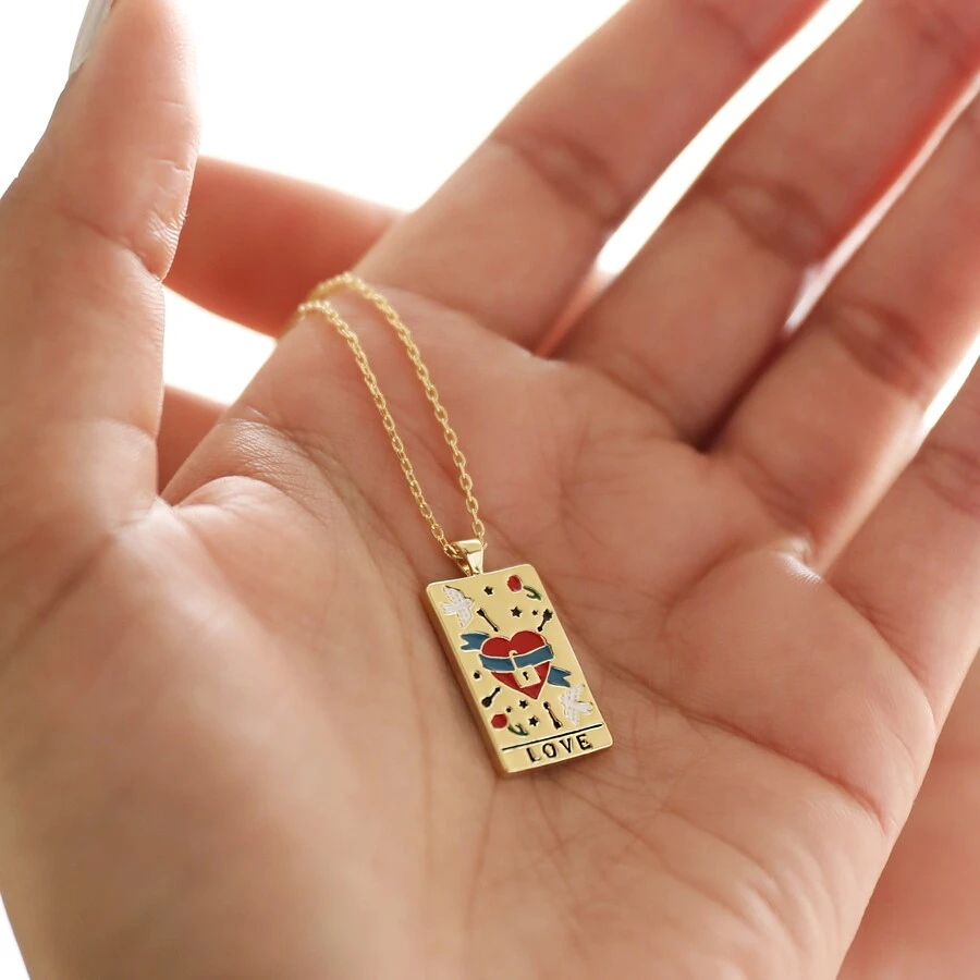 Enamel Love Tarot Card Style Necklace In Gold 7 Enamel Love Tarot Card Style Necklace In Gold - Image 5