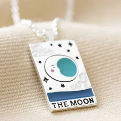 Enamel The Moon Tarot Card Necklace In Silver