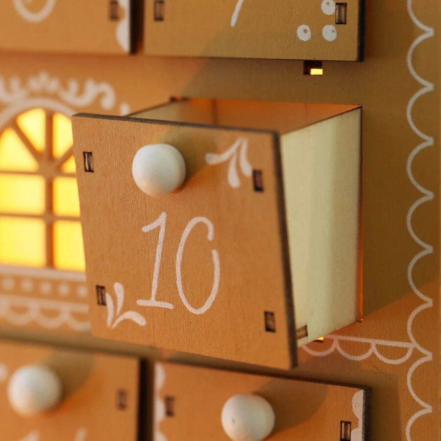 Personalised Wooden Gingerbread House LED Advent Calendar 9 Personalised Wooden Gingerbread House LED Advent Calendar - Image 7