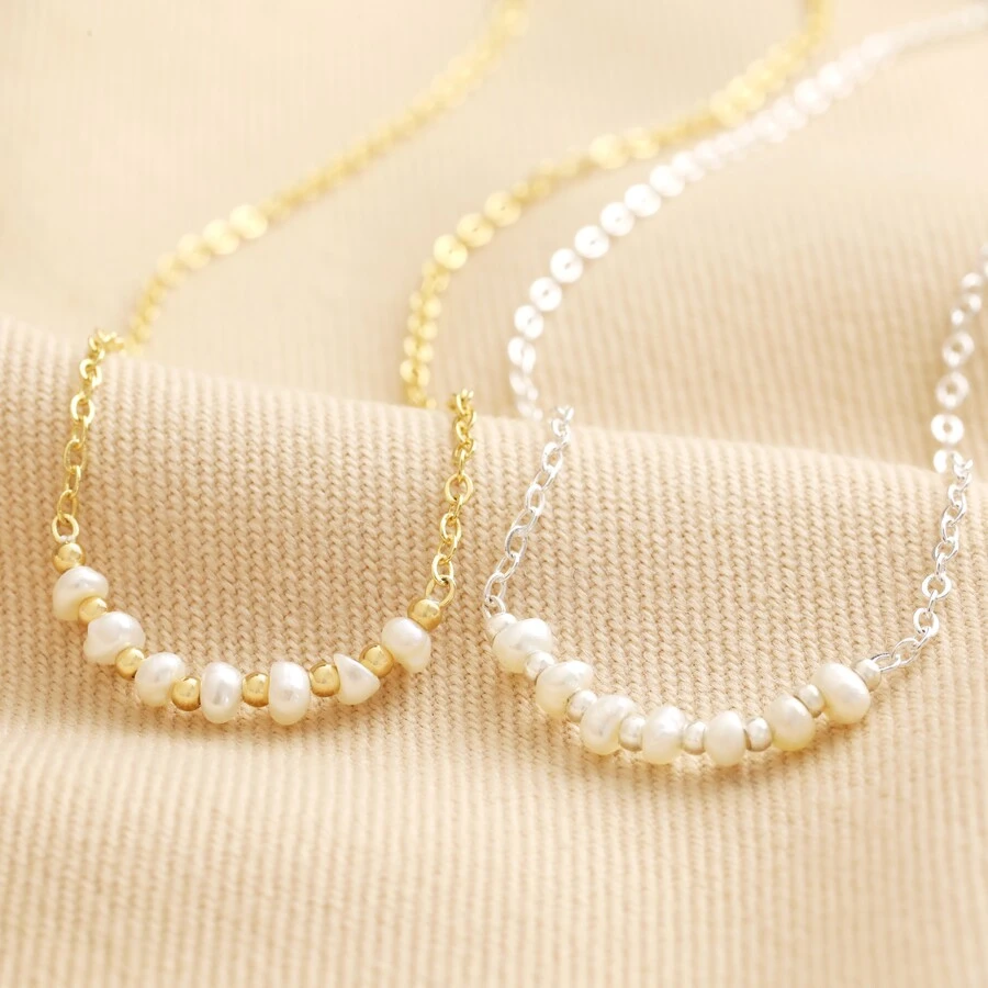 Freshwater Pearl Chain Necklace In Silver 7 Freshwater Pearl Chain Necklace In Silver - Image 5