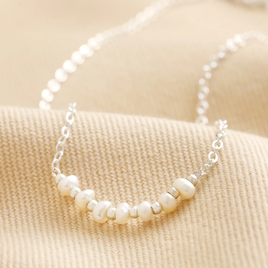 Freshwater Pearl Chain Necklace In Silver 3 Freshwater Pearl Chain Necklace In Silver