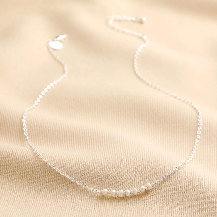 Freshwater Pearl Chain Necklace In Silver 5 Freshwater Pearl Chain Necklace In Silver - Image 3