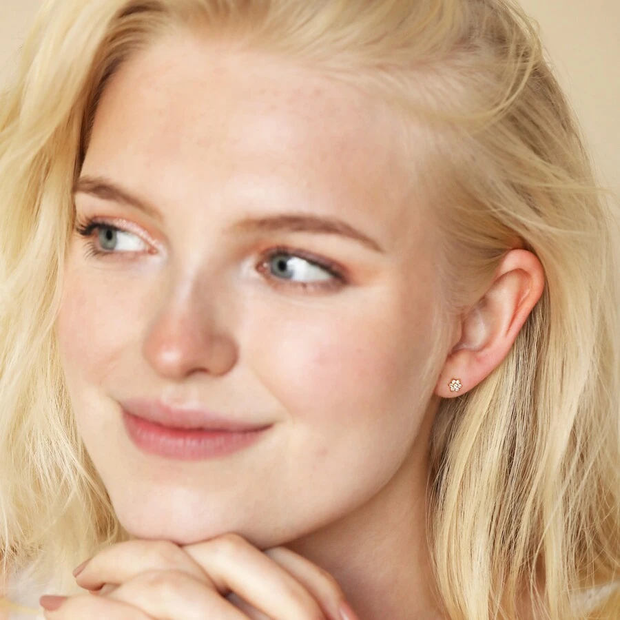 Gold Sterling Silver Crystal Flower Stud Earrings 5 Gold Sterling Silver Crystal Flower Stud Earrings - Image 3