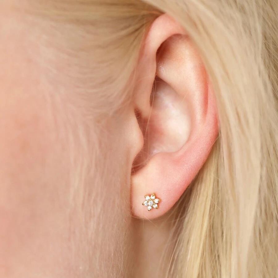 Gold Sterling Silver Crystal Flower Stud Earrings 4 Gold Sterling Silver Crystal Flower Stud Earrings - Image 2