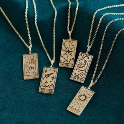 Gold The Moon Tarot Card Pendant Necklace -Jellycat Christmas Store gold tarot card pendant necklaces o21a2842 900x900 1