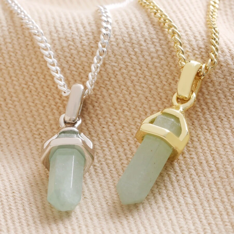 Green Aventurine Crystal Point Pendant Necklace In Gold 7 Green Aventurine Crystal Point Pendant Necklace In Gold - Image 5