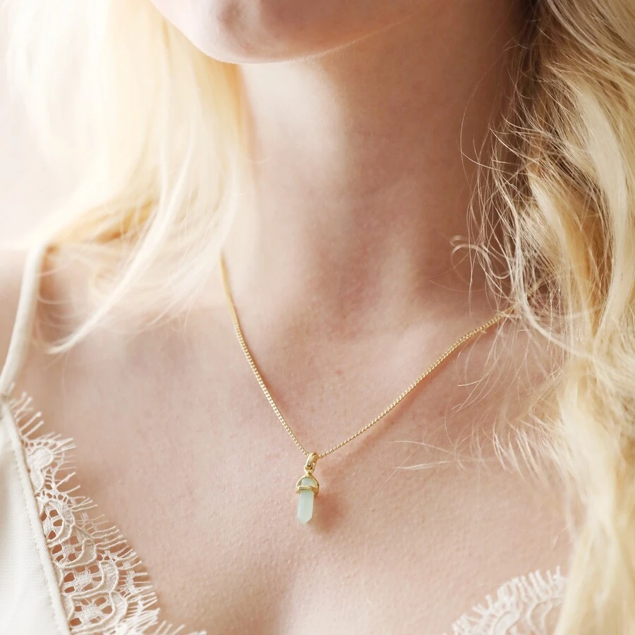 Green Aventurine Crystal Point Pendant Necklace In Gold 4 Green Aventurine Crystal Point Pendant Necklace In Gold - Image 2