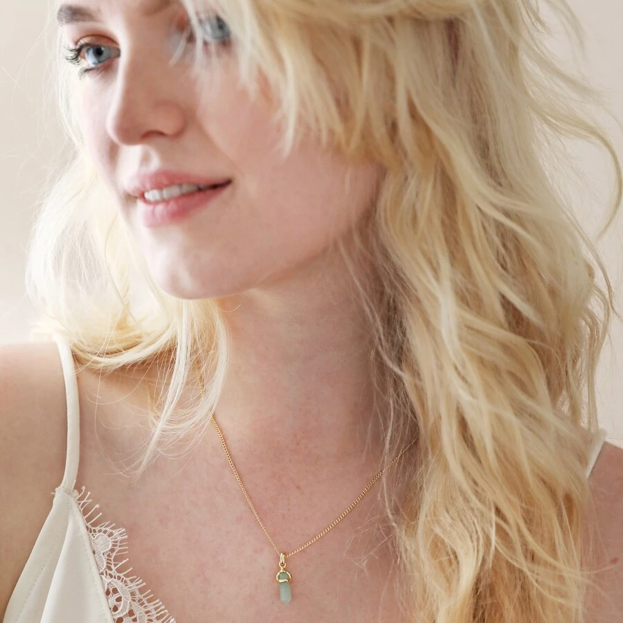 Green Aventurine Crystal Point Pendant Necklace In Gold 8 Green Aventurine Crystal Point Pendant Necklace In Gold - Image 6