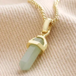 Green Aventurine Crystal Point Pendant Necklace In Gold