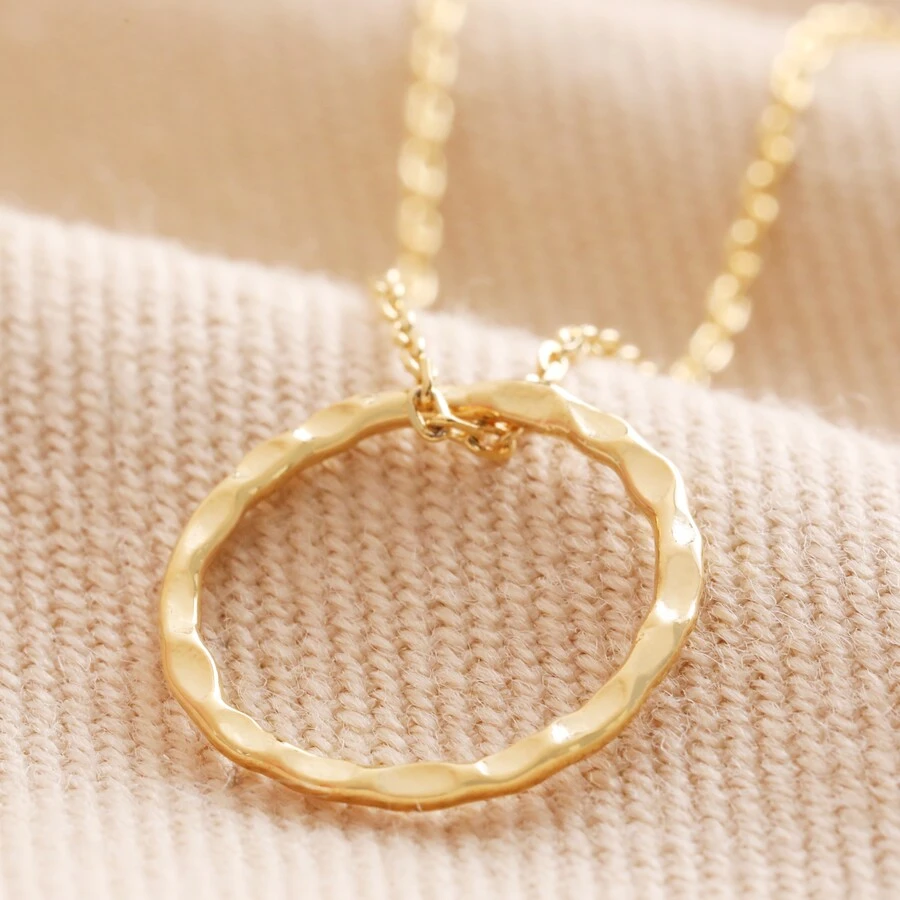 Hammered Halo Pendant Necklace In Gold 3 Hammered Halo Pendant Necklace In Gold