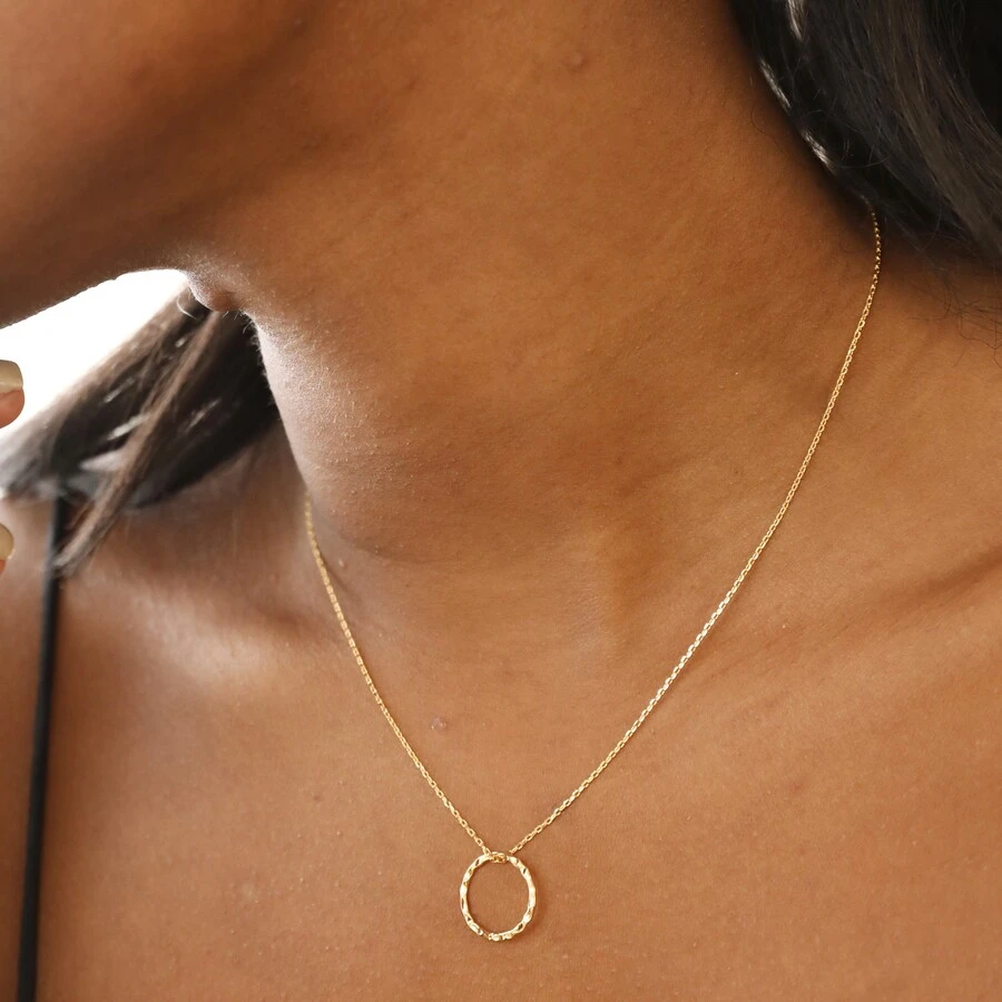 Hammered Halo Pendant Necklace In Gold 4 Hammered Halo Pendant Necklace In Gold - Image 2