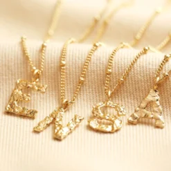 Hammered Initial Charm Necklace In Gold