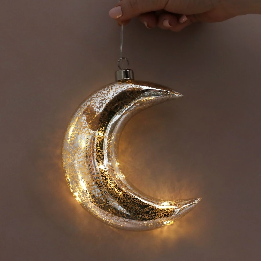 Hanging Crackled Silver Glass LED Moon Light 3 Hanging Crackled Silver Glass LED Moon Light