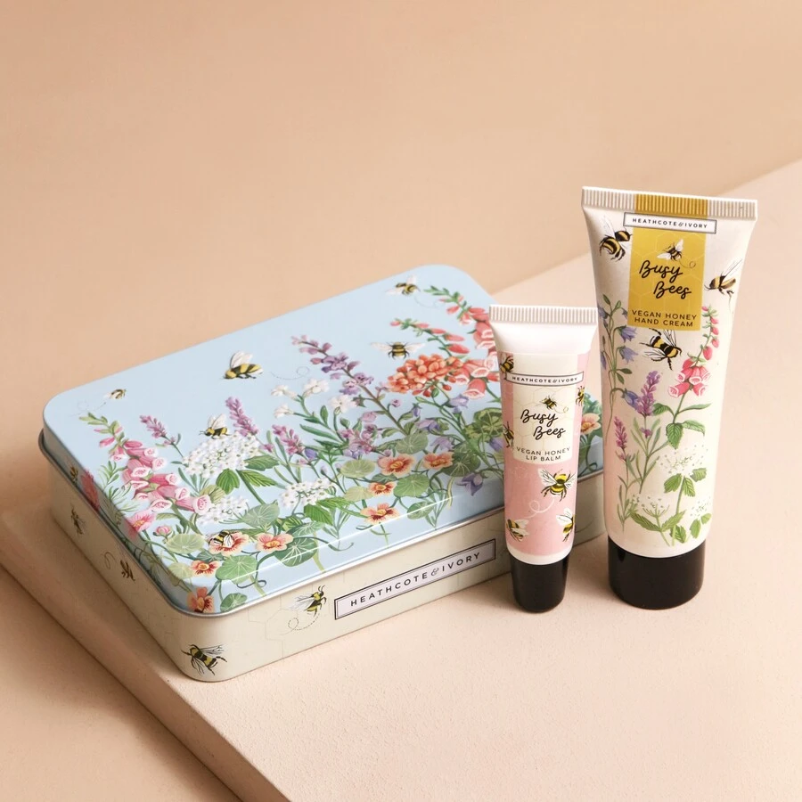Heathcote & Ivory Busy Bees Vegan Hand And Lip Tin 3 Heathcote & Ivory Busy Bees Vegan Hand And Lip Tin