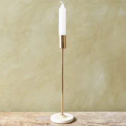 Large Gold Candlestick Holder With Glazed Base