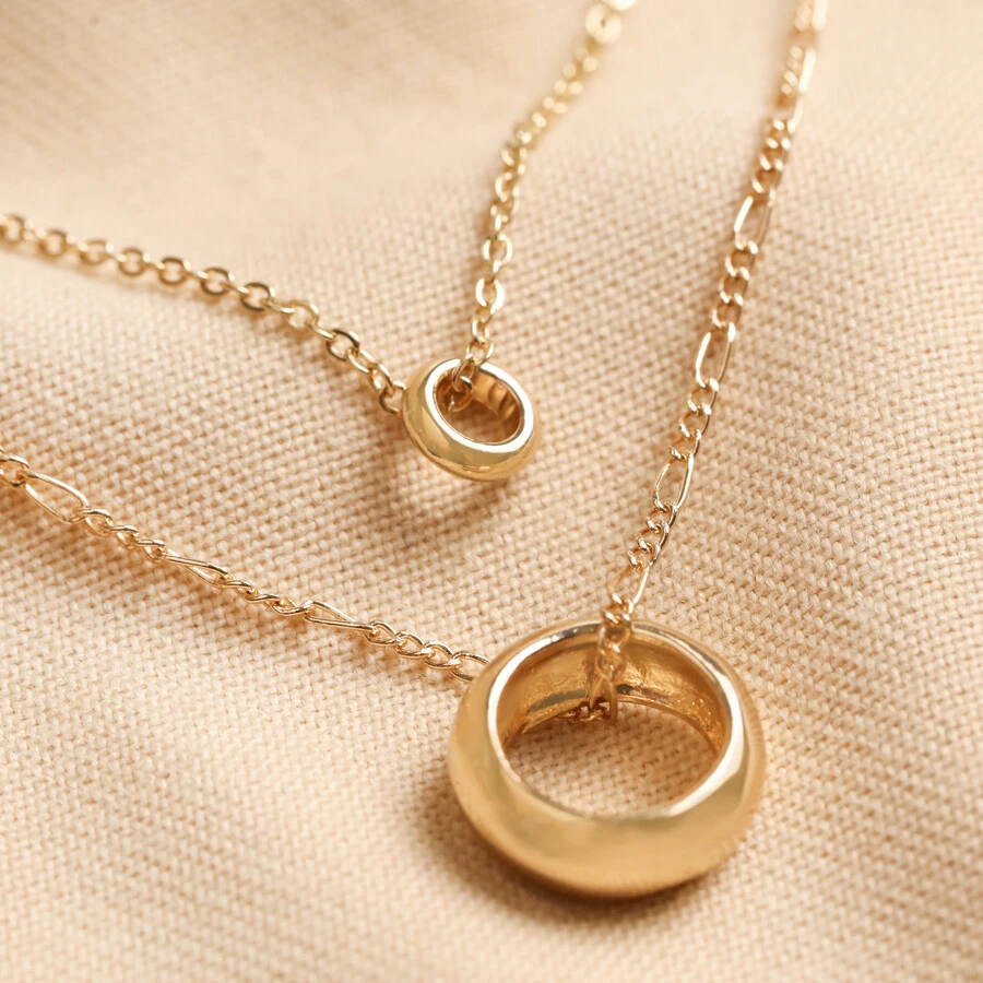 Layered Ring Pendant Necklace In Gold 3 Layered Ring Pendant Necklace In Gold