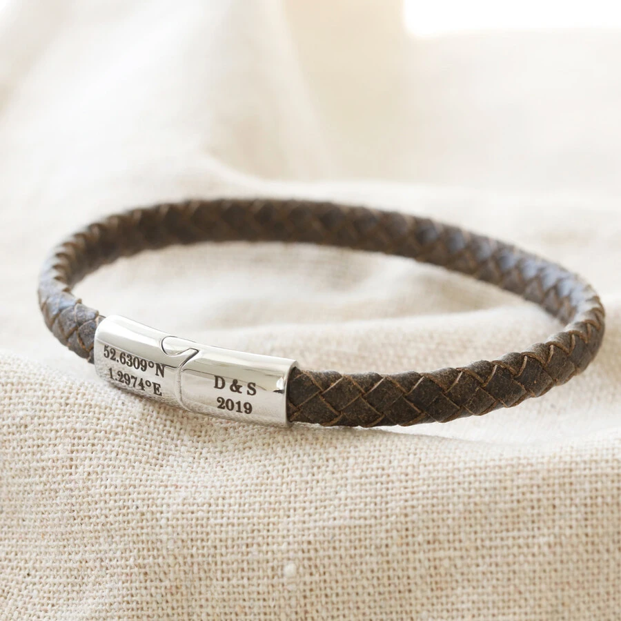 Men's Personalised Antiqued Woven Leather Bracelet 8 Men's Personalised Antiqued Woven Leather Bracelet - Image 6
