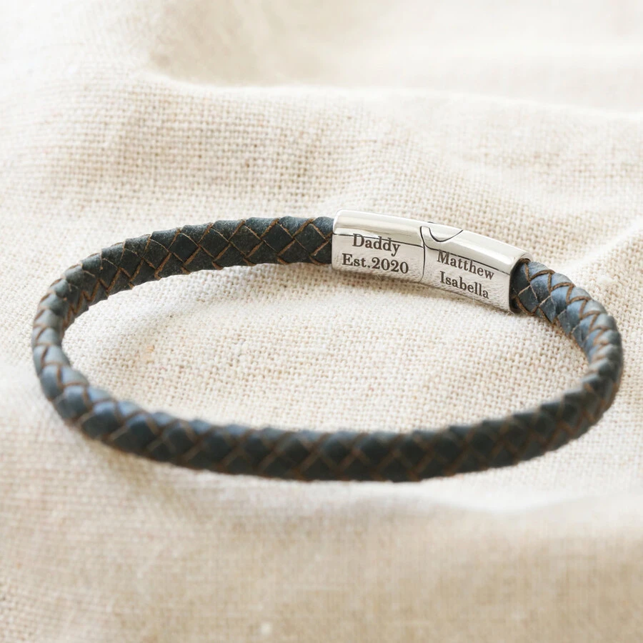 Men's Personalised Antiqued Woven Leather Bracelet 9 Men's Personalised Antiqued Woven Leather Bracelet - Image 7