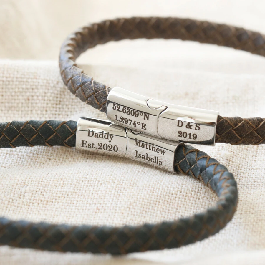 Men's Personalised Antiqued Woven Leather Bracelet 4 Men's Personalised Antiqued Woven Leather Bracelet - Image 2
