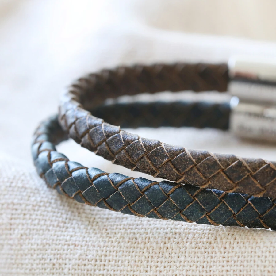 Men's Personalised Antiqued Woven Leather Bracelet 5 Men's Personalised Antiqued Woven Leather Bracelet - Image 3