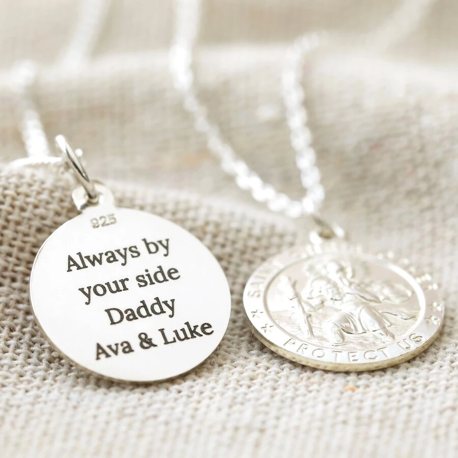 Men's Personalised Sterling Silver St Christopher Pendant Necklace 4 Men's Personalised Sterling Silver St Christopher Pendant Necklace - Image 2