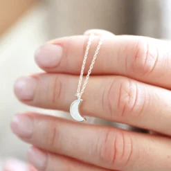 Opal Moon Charm Necklace In Silver