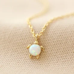 Opal Turtle Charm Necklace In Gold