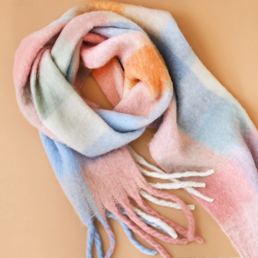 Pastel Multicoloured Check Winter Scarf 4 Pastel Multicoloured Check Winter Scarf - Image 2