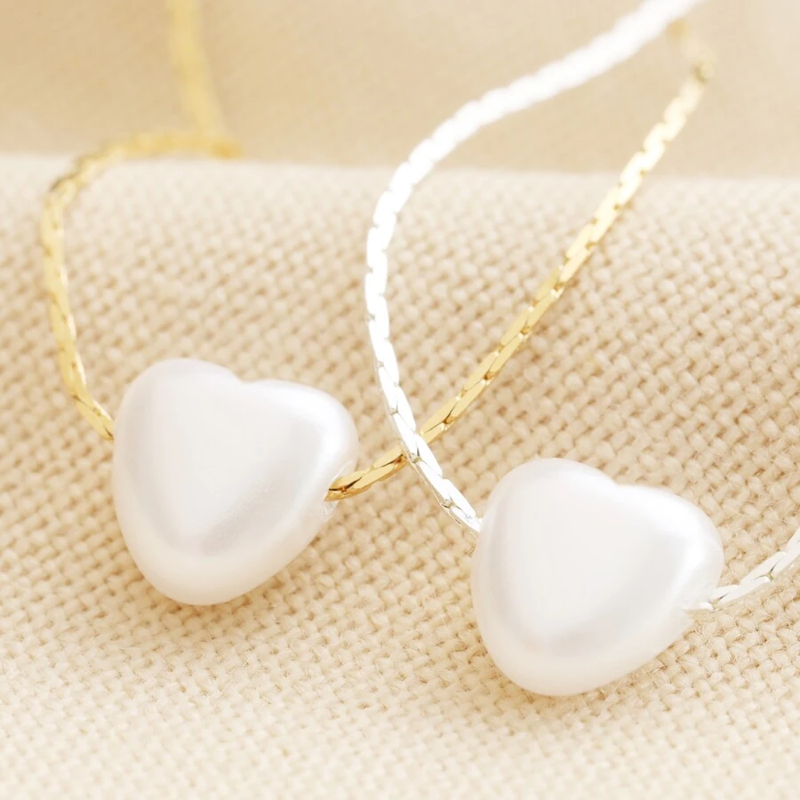 Pearl Heart Charm Necklace In Gold 7 Pearl Heart Charm Necklace In Gold - Image 5