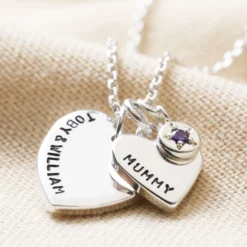 Personalised Double Heart And Birthstone Charm Necklace -Jellycat Christmas Store personalised double heart and birthstone charm necklace 4x3a9917 900x900 1