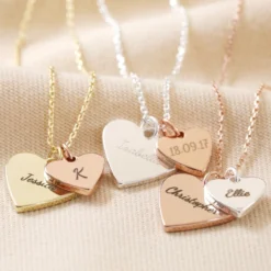 Personalised Double Wide Heart Charm Necklace
