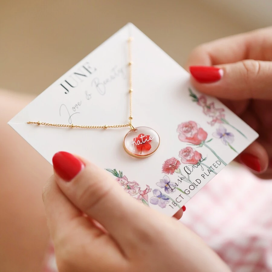 Personalised Engraved Pressed Birth Flower Pendant Necklace 5 Personalised Engraved Pressed Birth Flower Pendant Necklace - Image 3