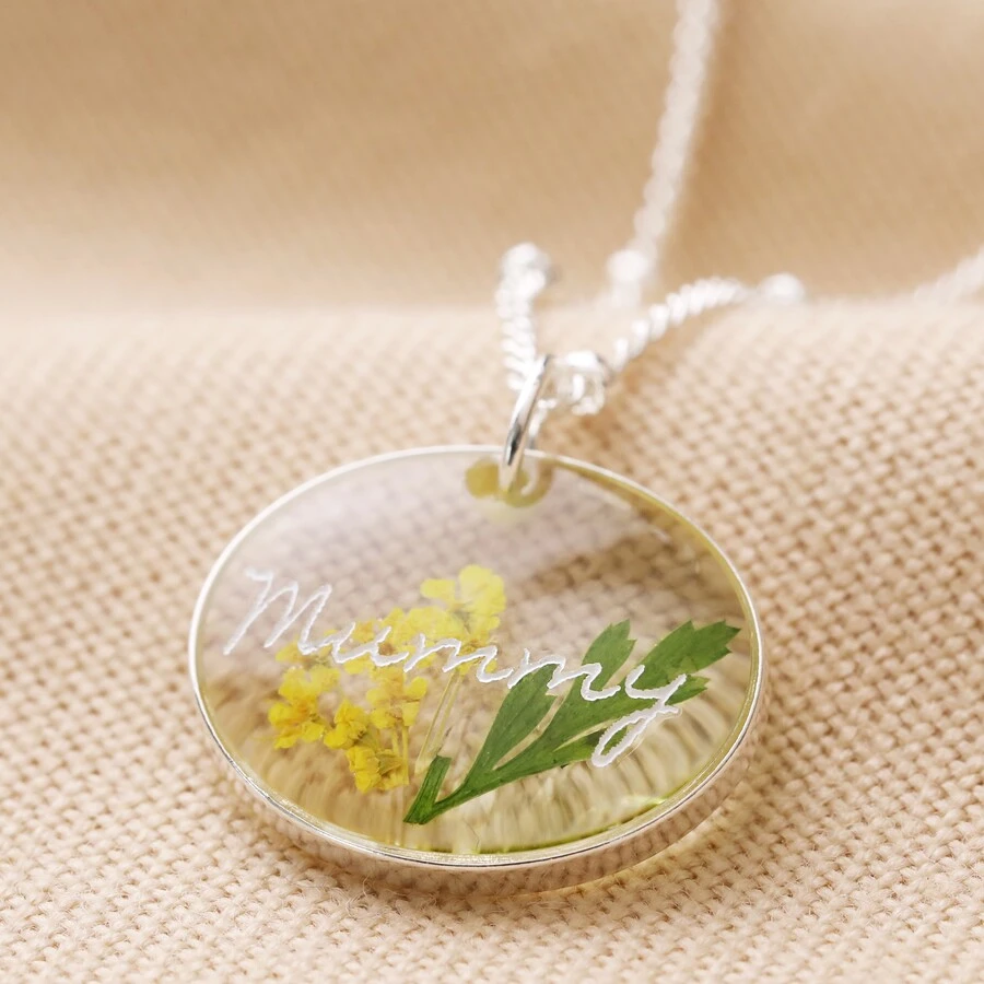 Personalised Engraved Pressed Birth Flower Pendant Necklace 9 Personalised Engraved Pressed Birth Flower Pendant Necklace - Image 7