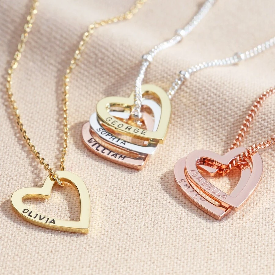 Personalised Family Names Heart Necklace 3 Personalised Family Names Heart Necklace