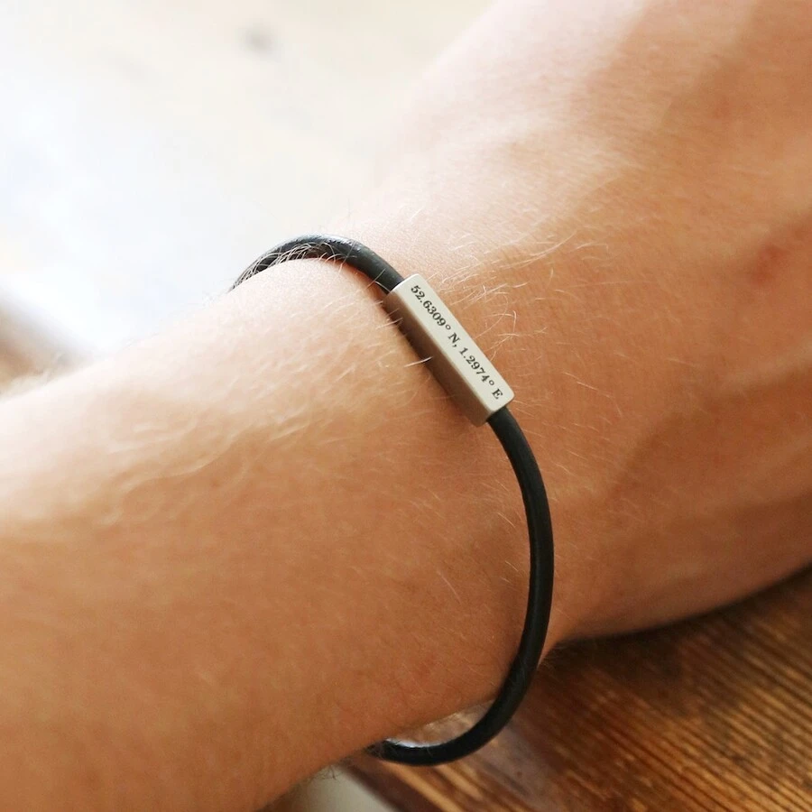 Men's Personalised Leather Cord And Bar Bracelet In Black 3 Men's Personalised Leather Cord And Bar Bracelet In Black